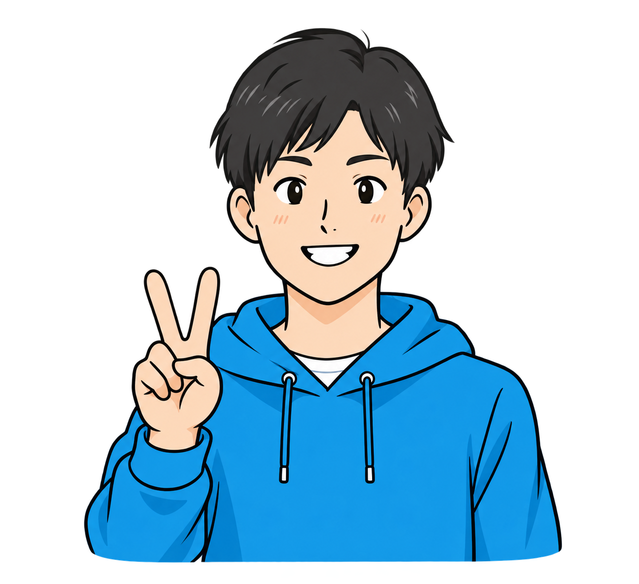 青いパーカーの男性のバストアップイラスト