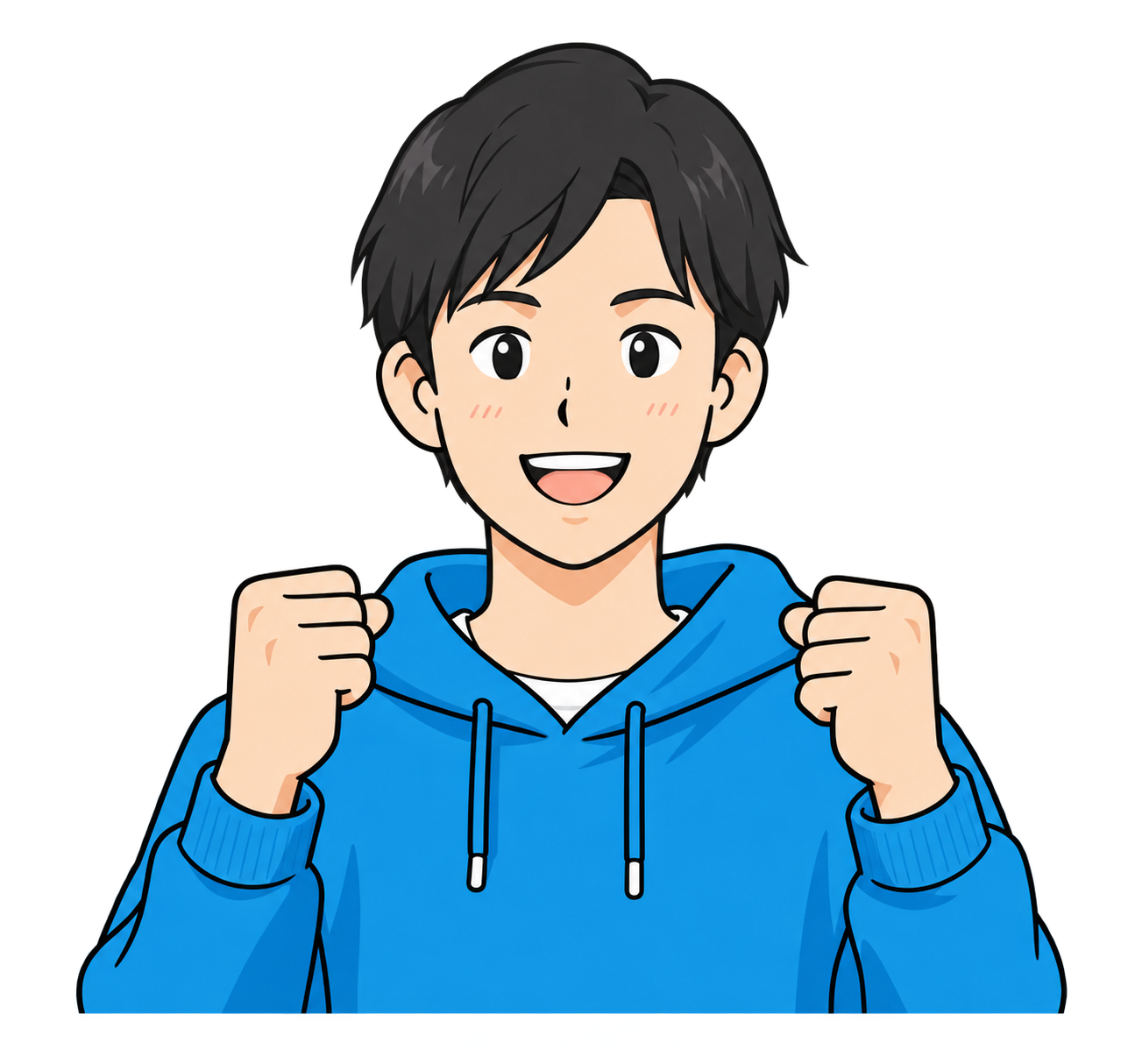 青いパーカーの男性のバストアップイラスト